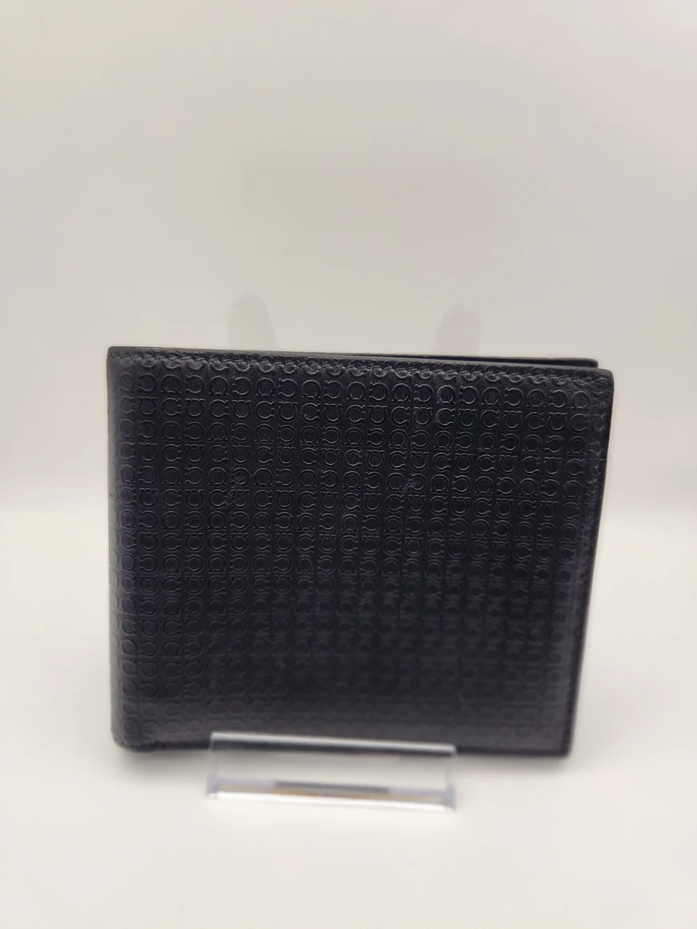 Salvatore Ferragamo Gancini Embossed Leather Bifold Wallet With Box